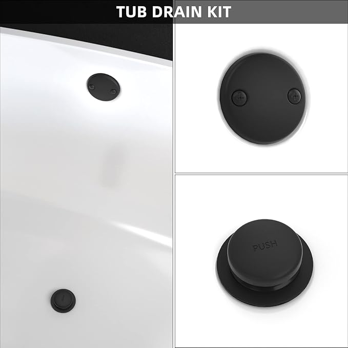 Matte Black Bath Tub Drain and Overflow Kit, Universal All Metal Tip-Toe Bathtub Drain Replacement Kit with Fine/Coarse Thread