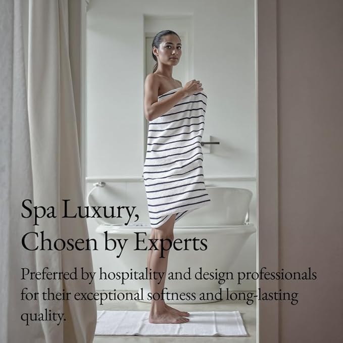 Italic Serene Ultraplush Cotton Bath Towels, 4-Pack (2 Sets of 2), White & Blue Stripes, Large, 800GSM, 100% Cotton, Heavy Duty, Resort Grade Towels (White & Blue Striped)