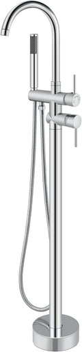 Aolemi Floor Mount Bathtub Faucet Freestanding Tub Filler Standing High Flow Shower Faucets Shower Mixer Taps, Swivel Gooseneck Spout with Cylinder Handheld Polish Chrome