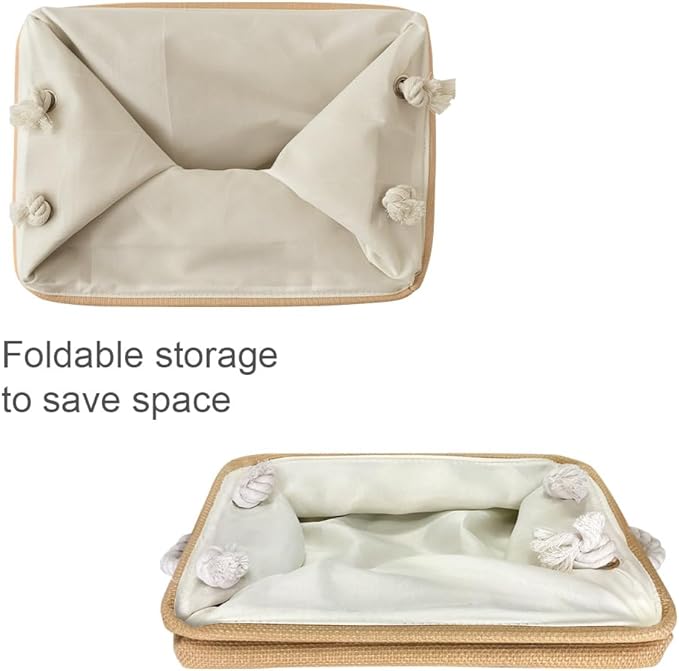 TheWarmHome Storage Bins for Shelves - Medium 3Pack 13.8L*9.8W*6.7H inch Canves Storage Basket for Organizing, Fabric Storage with Handles for Clothes Baby Dog Toys(Beige)