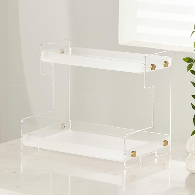 Bathroom Organizer Countertop,2 Tier Bathroom Counter Organizer Kitchen Spice Rack Cosmetic Organizer,Countertop Storage Shelf for Bathroom, Kitchen, Living Room, Bedroom, Dressing Table