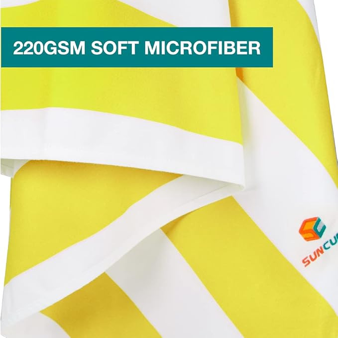 SUN CUBE Microfiber Beach Towel, Quick Dry Sand Free Beach Towel, Lightweight, Compact for Travel Swim Sports Camping, Packable Sand Resistant Towel Adult - Yellow 78x35 Inches