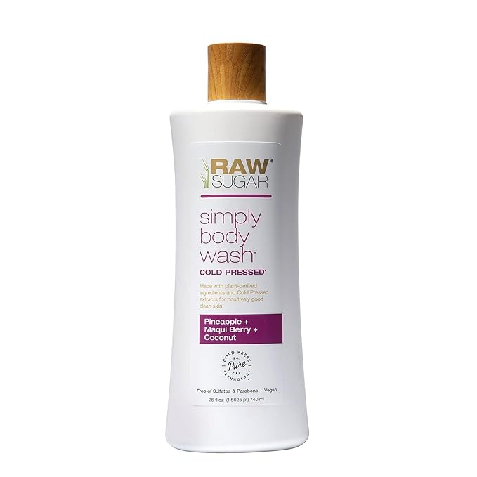 RAW SUGAR Simply Body Wash, (25 Fl Oz, Pack of 1) Bath Soap, Formulated without Sulfates & Parabens (Pineapple + Maqui Berry + Coconut)