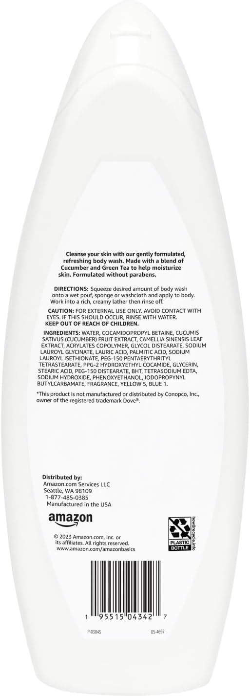 Amazon Basics Body Wash for Refreshing Skin, Cucumber, 22 fl oz (Pack of 1)