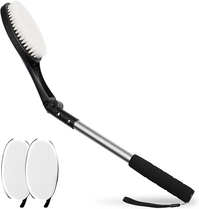EASACE Body Brush for Back,Lotion Applicator, Long Handle Bath Brush for Showering, Adjustable Head Back Scrubber, Shower Brush with Soft Bristles for Wet or Dry