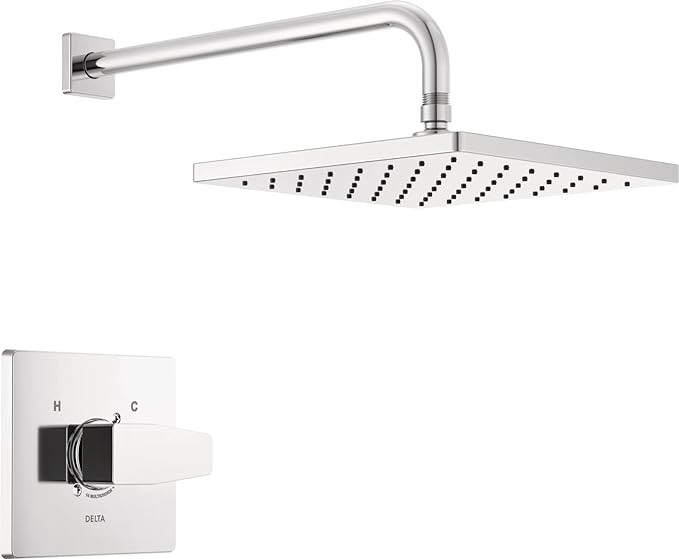Delta Modern 14 Series Square Rain Shower Faucet Set, Chrome Shower Head and Handle Set, Valve Trim Kit, Chrome T14268-PP (Valve Not Included)