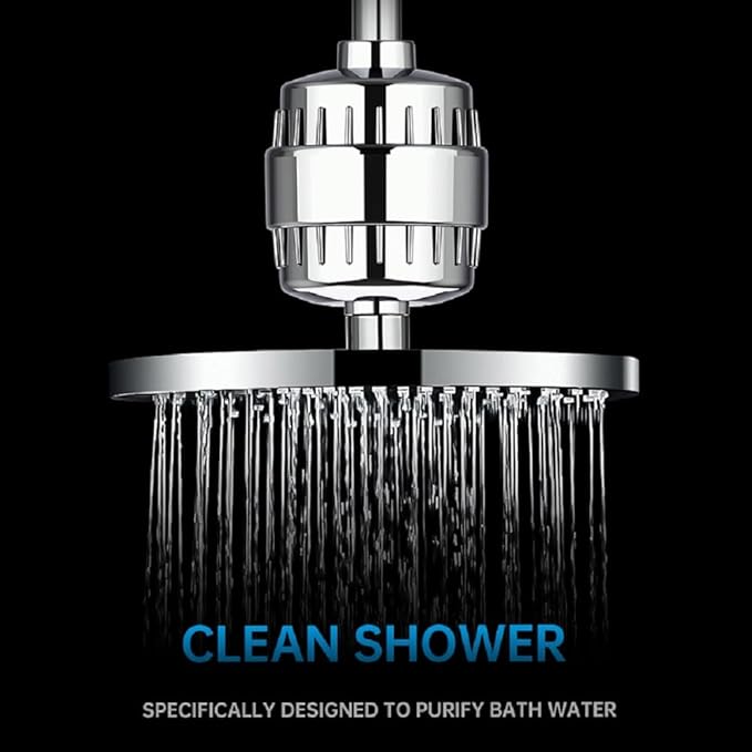 20 Stage Shower Filter Universal with Replaceable Water Filter,Bathroom shower filter head for hard water,Removing Chlorine and fluoride,Polished Chrome