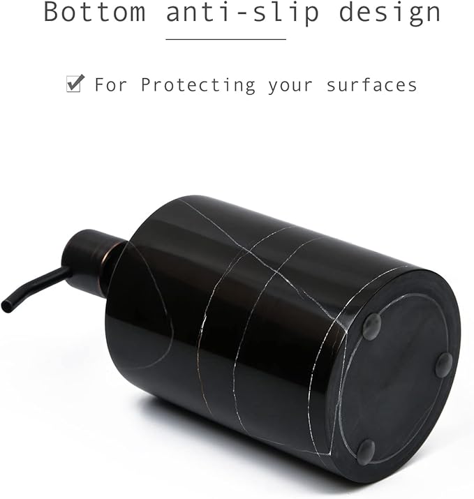 Black Marble Soap Dispenser Hand or Dish for Bathroom & Kitchen - Decorative Natural Marble Stone Liquid Soap/Lotion Dispenser - Stainless Steel Soap Dispenser Easy-Glide Pump - Refillable