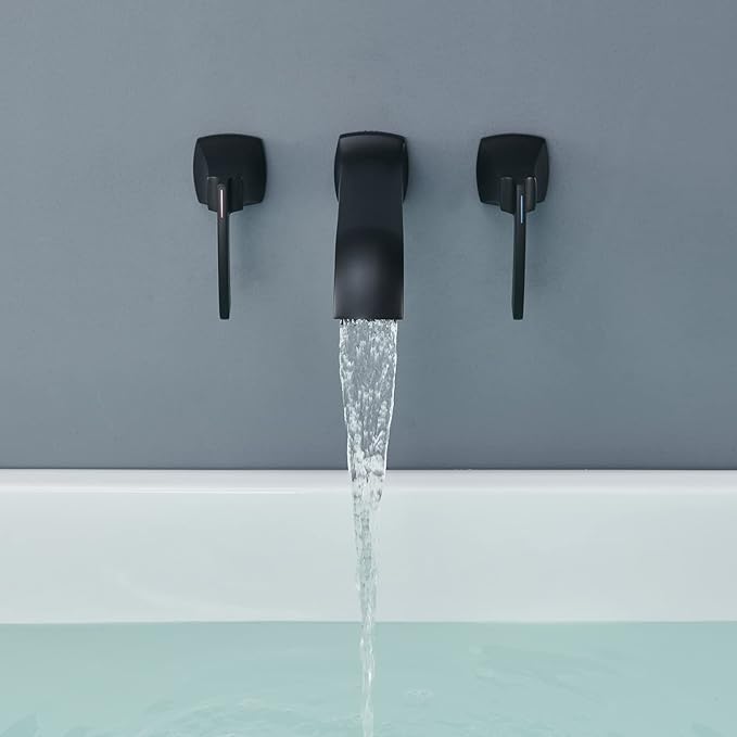 Tub Filler Wall Mount Tub Faucet Black High Flow Long Spout Reach Roman Bathtub Faucets with 2 Handles