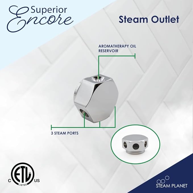 Superior Encore Plus 12kW Steam Shower Generator Kit with Horizontal Black Keypad, Bluetooth Audio, Drip Pan & Color Lights |Self-Draining Steam Bath Generator |One-click Connection Cord|