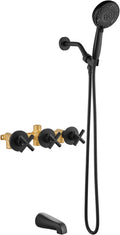 Aolemi 3 Handles Tub Shower Faucet Set with Valve Bathtub Combo Set Shower System Complete Trim Kit Wall Mounted Matte Black
