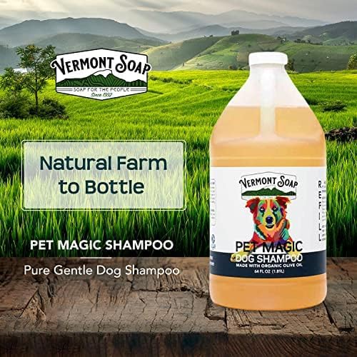 VERMONT SOAP Organics Pet Shampoo - Infused with Organic & Natural Olive Oil, Coconut & Aloe Vera Dog Shampoo for Sensitive Skin - USDA Certified Grooming Pet Shampoo - Original Citrus (64oz)