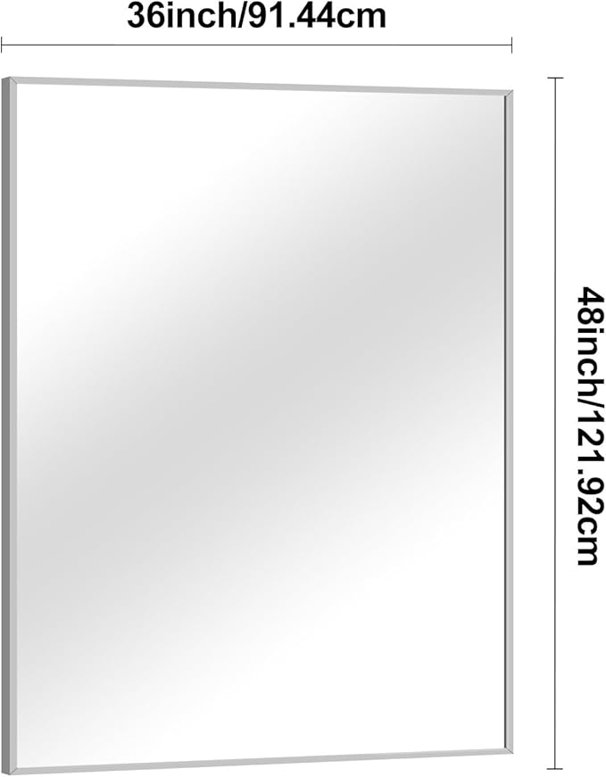 BONEWEI Silver Bathroom Mirror,36x48 inch Wall Mirror for Bathroom Wall Mounted,Large Rectangle Mirror for Bathroom Over Sink,Modern Metal Frame for Living Room,Bedroom Entryway,Horizontal/Vertical