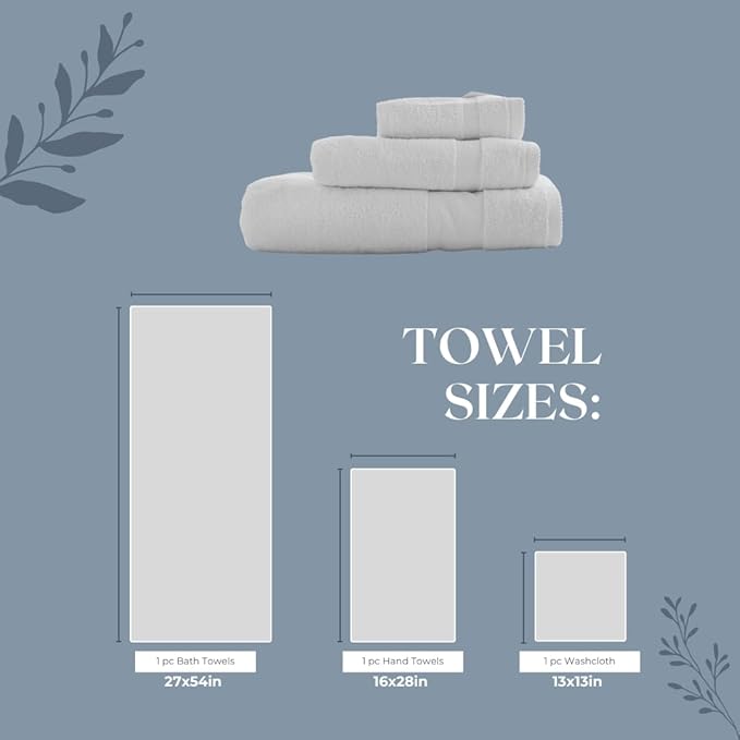 Egyptian Cotton Towel Set - 3 Piece | Ultra Soft 100% 600 GSM Towels | 1 Bath, 1 Hand, 1 Washcloth | Quick Dry, Durable for Bathroom, Home, Spa, Gym | Premium Towel Set (Light Gray)
