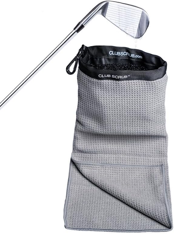 Club Scrub Towel Pro, Golf Club and Ball Cleaning Pouch with Attached Towel, Waterproof Exterior, Clean Face Technology Liner, Machine Washable, Cleans Club Grooves, Waffle-Weave Microfiber