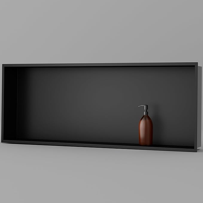Achelous Stainless Steel Wall Insert Niche - 30" X 12", No Tile Needed, Recessed Shower Shelf Organizer, Matte Black