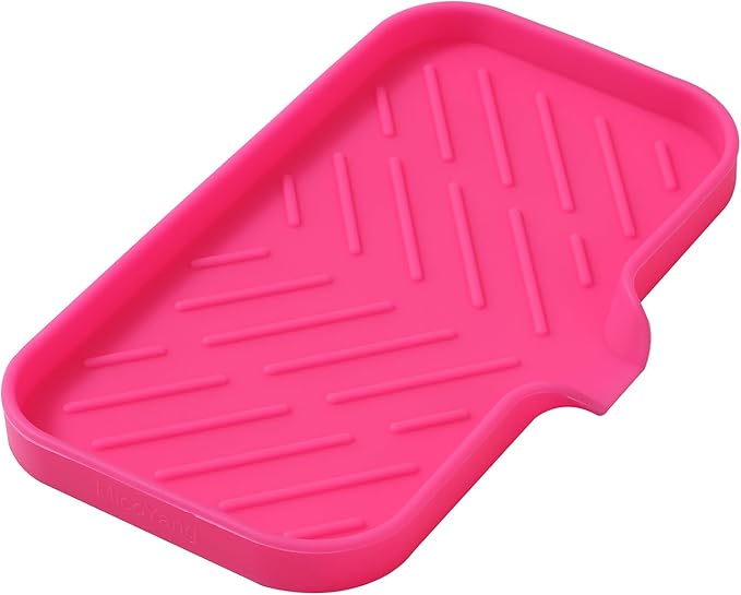 Silicone Bathroom Soap Dishes with Drain Spout-Bathroom and Kitchen Sink Organizer,Sponge Holder,Dish Soap Tray,Perfect for Dispenser,Scrubber,Bottle,Cup on Sink or Counter-Rose 9.6"×5.3"