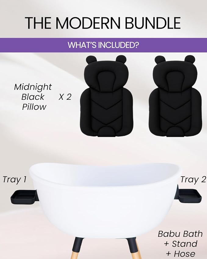 Luxury Baby Bathtub with Wooden Stand – 3-Stage Convertible, Ergonomic & Back-Saving Design (Black Bundle (Modern))