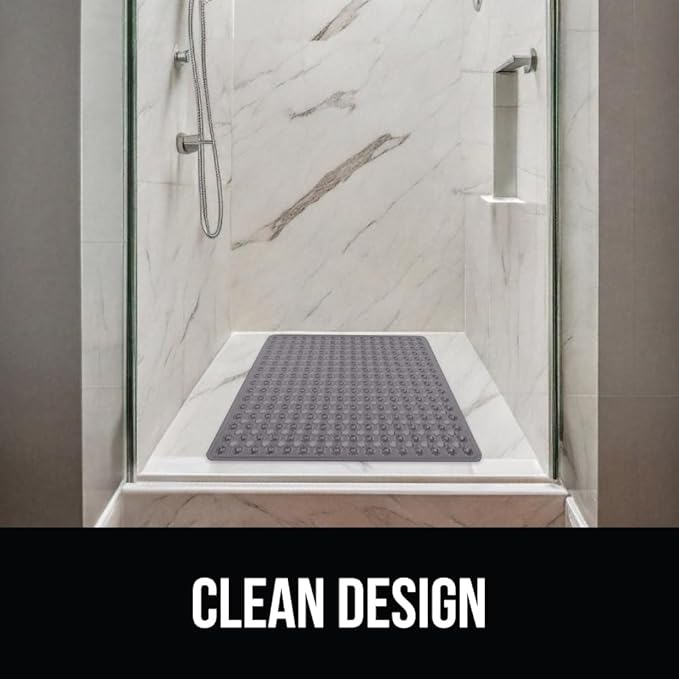 GORILLA GRIP Patented Square Shower Stall Mat, Small Bathtub Floor Mats for Stand Up Showers, Suction Cups and Drain Holes, Machine Wash, Soft on Feet, Bathroom Accessories 21x21 Inch, Charcoal Opaque