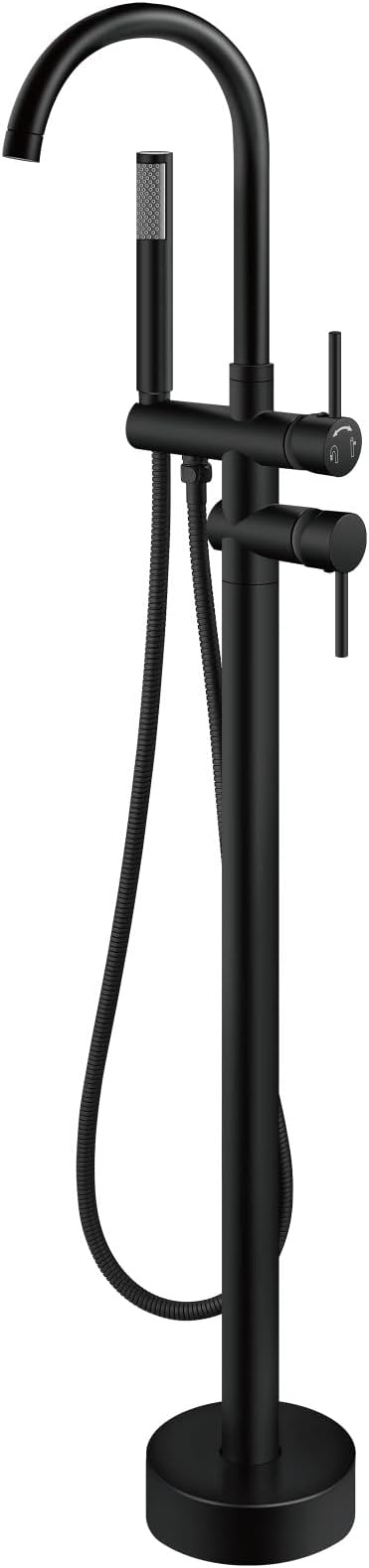 Aolemi Floor Mount Bathtub Faucet Freestanding Tub Filler Standing High Flow Shower Faucets Shower Mixer Taps, Swivel Gooseneck Spout with Cylinder Handheld Matte Black