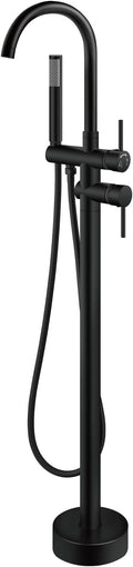 Aolemi Floor Mount Bathtub Faucet Freestanding Tub Filler Standing High Flow Shower Faucets Shower Mixer Taps, Swivel Gooseneck Spout with Cylinder Handheld Matte Black