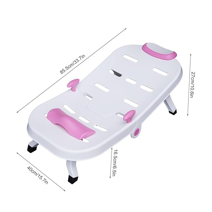 Adjustable Children's Shampoo Chair is Suitable for 0-5 Years Old Bath Seat Bathtub Household Foldable Moisture-Proof Clothes Design (Pink+White)