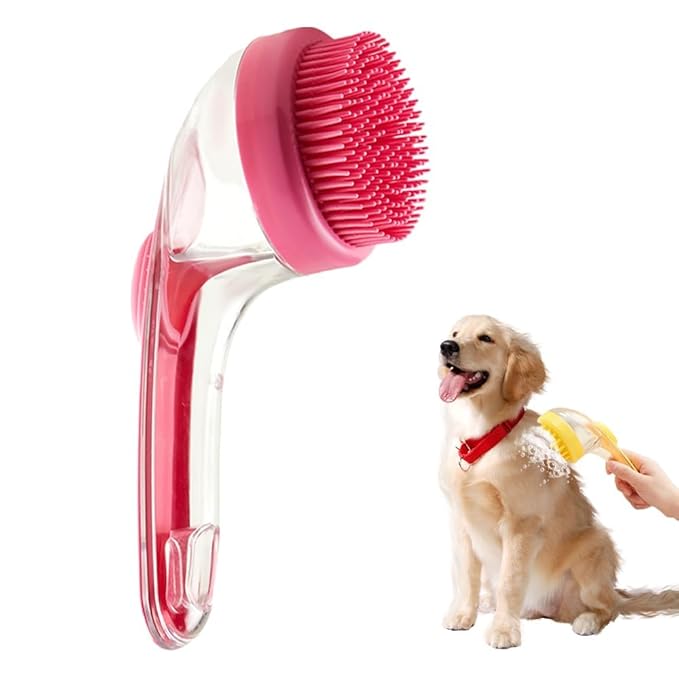 Dog Bath Brush, Pet Grooming Massage Scrubber for Long and Short Hair, 2025 Model (red)