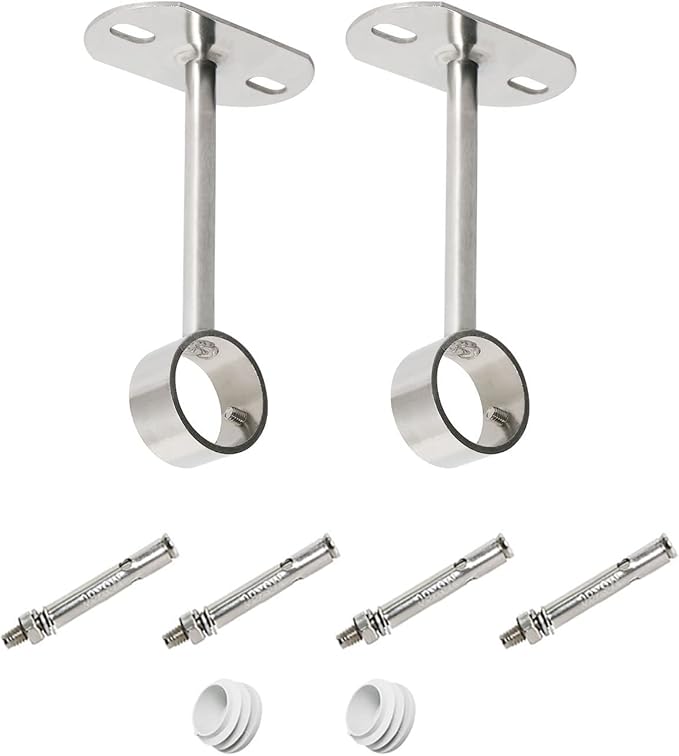 2Pcs ID32mm(1-1/4"), L200mm, Clothes Rail mounting Bracket, Shower Curtain Closet tie Rod Support Frame, Curtain Rod Flange Socket, Suitable for Ceiling or Wall mounting