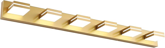 SineRise LED Modern Bathroom Vanity Light Fixtures (6-Light, 48-Inch, Dimmable), Matte Gold Modern Acrylic Bathroom Wall Lighting Fixtures Over Mirror (Cool White 6000K)