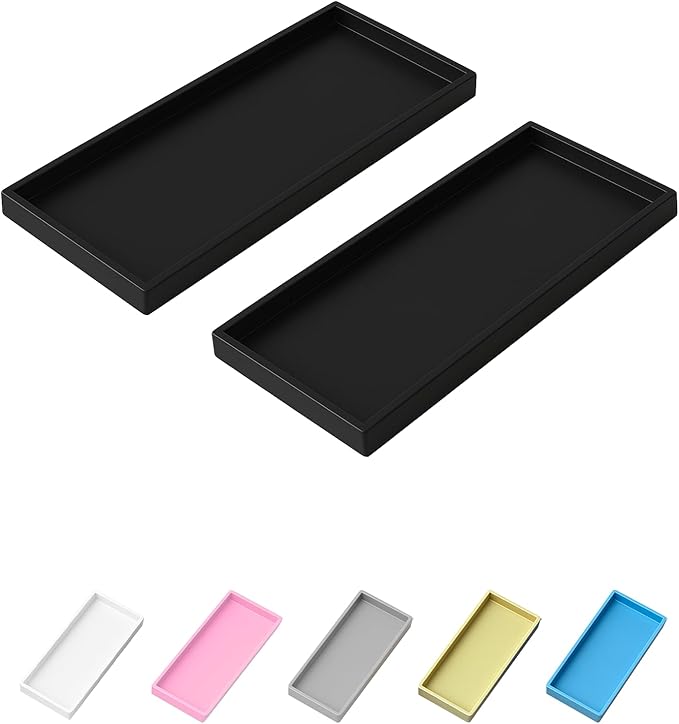 Vanity and Bathroom Tray, 15" ABS Countertop Organizer,Waterproof Vanity Tray for Toilet Tank,Perfume,Soap,Keys,Bathroom Accessories,Kitchen and Bath Trays,Non Slip Small Trays,Black,2 Pack