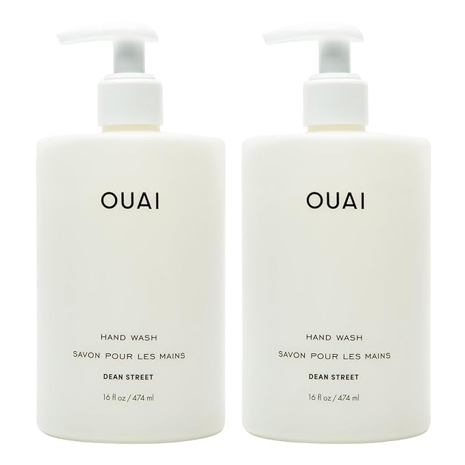 OUAI Hand Wash Full Size, Dean Street - Liquid Hand Soap with Jojoba, Avocado, & Rose Hip Oil for Replenished Skin - Gentle Exfoliating Kitchen & Bathroom Soap - (2 Pack, 16 Fl Oz Each)