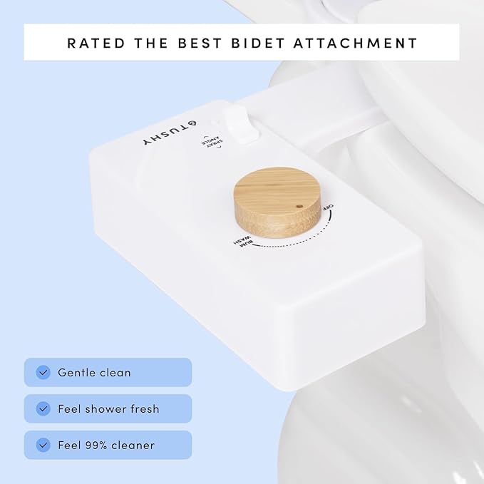 TUSHY Classic 3.0 Bidet | Slim Universal Toilet Seat Attachment. Simple Install <10 Minutes. Non-Electric Self Cleaning Water Sprayer with Adjustable Pressure Nozzle and Angle Control (Biscuit/Bamboo)