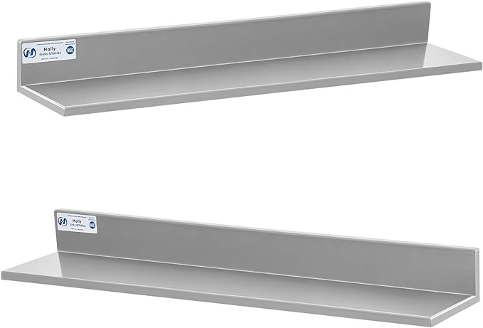 Hally Stainless Steel Wall Shelf 8.6 x 30 Inches 58 lb, NSF Commercial Heavy Duty Wall Mount Floating Shelving for Restaurant, Kitchen, Home, Hotel and Bar, 2 Pack
