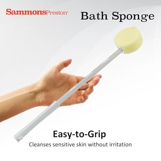 Sammons Preston Bath Sponge, Lightweight Long Handled Washer and Scrubber for Bath and Shower, Extended Reacher Cleaning Aid for Limited Range of Motion, Round