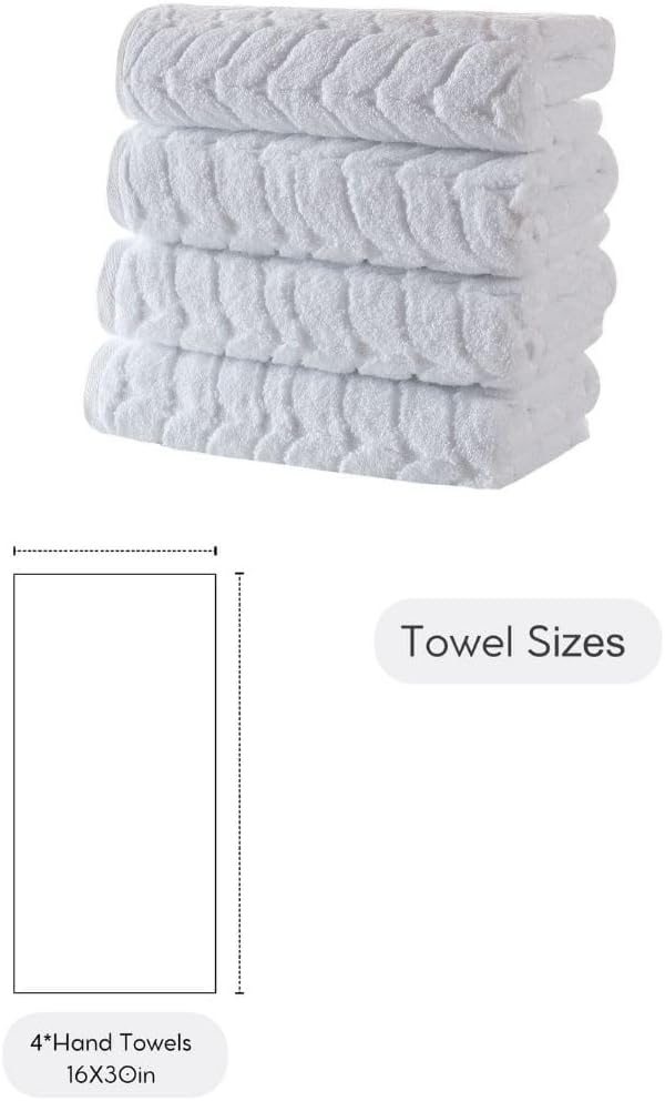 Turkish Cotton Ultra-Soft Plush Absorbent Quick Dry Bathroom Towel Set, Made in Turkey (White, 4 Pcs Hand Towel Set)
