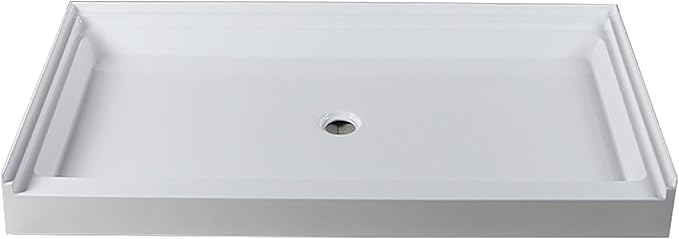 Westbrass SP6036WP-50 60" x 36" 3-Wall Shower Pan with Plastic Center Drain and 4-1/4" Cross Grid Brass Drain Cover, Powder Coat White