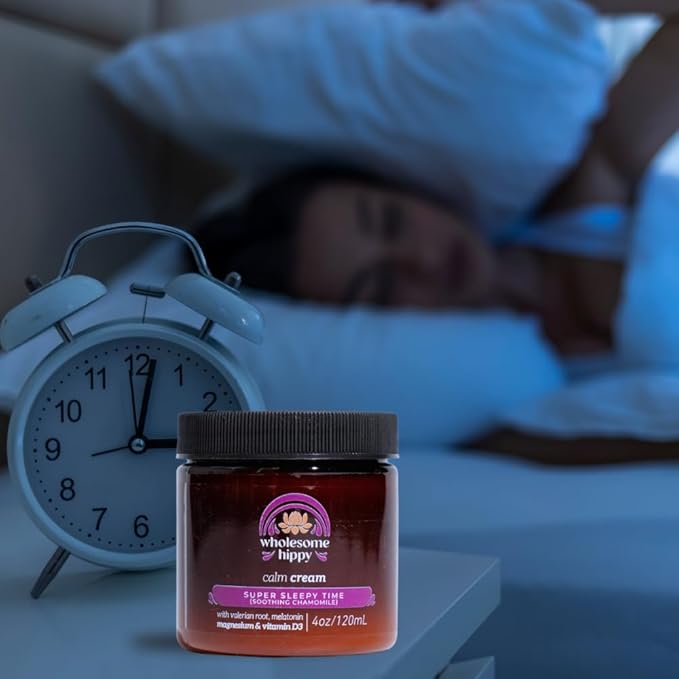 WHOLESOME HIPPY Super Sleepytime Calm Cream – Nighttime Body Butter with Magnesium, Melatonin, Valerian & Chamomile – Soothing Vegan Moisturizer for Bedtime Routine – 4oz