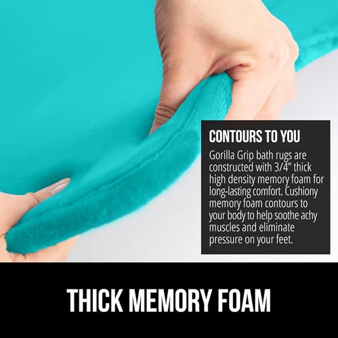 GORILLA GRIP Memory Foam Bath Rugs, Soft Absorbent Velvet Bathroom Mats, Durable Dots on Underside, Machine Washable Bathmat, Carpet Rug Room Decor for Shower Floor, 24x17 Mat, Turquoise