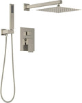 Lava Odoro Modern 2-Setting Square Shower System with Rain Shower Head and Handheld Spray Brushed Nickel, Rainfall Shower Faucet Set Brushed Nickel, Shower Valve and Trim Kit, SF103-BN