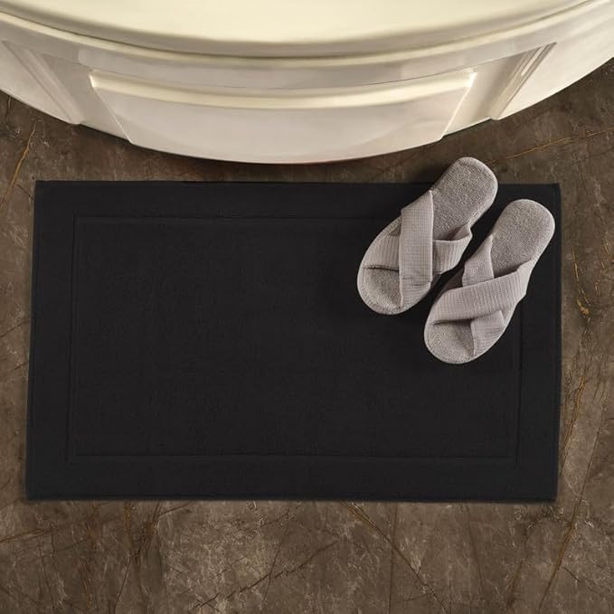 Hawmam Linen Black Bath Mats, 21 x 34 inches, Pack of 2-100% Ring Spun Cotton,[Not a Bathroom Rug] Banded Design, Highly Absorbent, Machine Washable for Bathroom Floor Towel