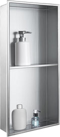 SaniteModar Shower Niche, Stainless Steel Shower Niche 12" X 24" No Tile Needed, Recessed for Bathroom Storage, Brushed Silver Double (Brushed Silver, 12x24,Double)