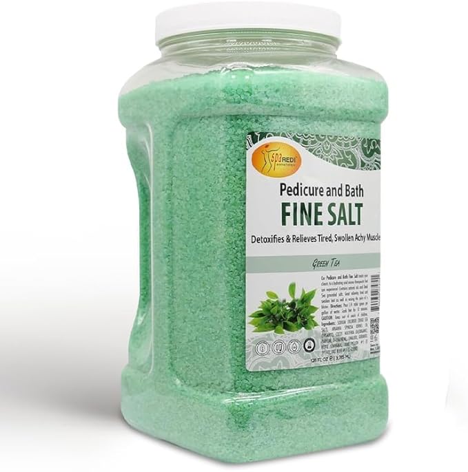 SPA REDI - Detox Foot Soak Pedicure and Bath Fine Salt, Green Tea, 128 Oz - Made with Dead Sea Salts, Argan Oil, Coconut Oil, and Essential Oil - Hydrates, Softens and Moisturizes
