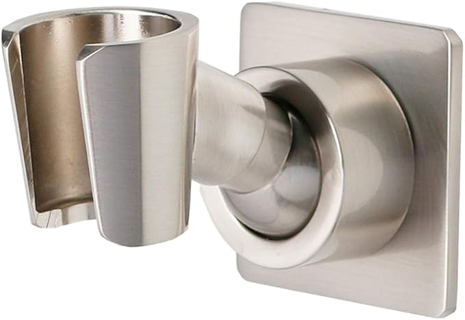 Shower Head Holder All Metal Handheld Shower Wand Bracket Adhesive Shower Wall Mount Holder Brass Shower Spray Holder Brushed Nickel, Drill Free Glue Installation