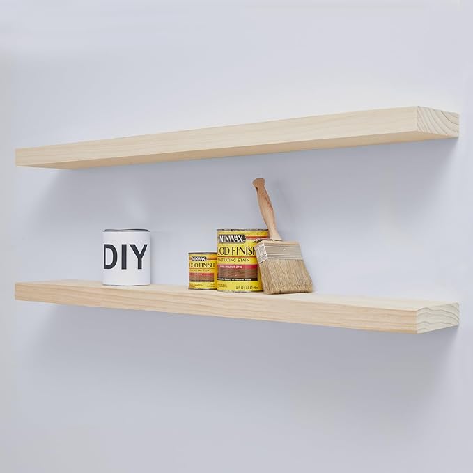 Homeforia 42 inch Wood Floating Shelf, High End Solid Natural Wood 42inch Large Floating Shelves for Wall Mounted, Unfinished Wooden Floating Shelves, Heavy Duty Bracket, 42 X 6.5 X 1.75 in, Set of 2