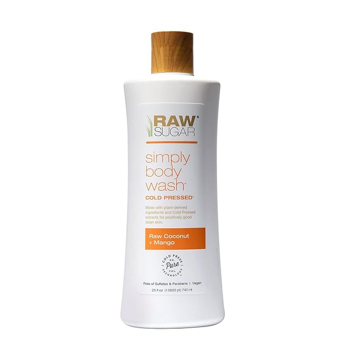 RAW SUGAR Simply Body Wash, (25 Fl Oz, Pack of 1) Bath Soap, Formulated without Sulfates & Parabens (Raw Coconut + Mango)
