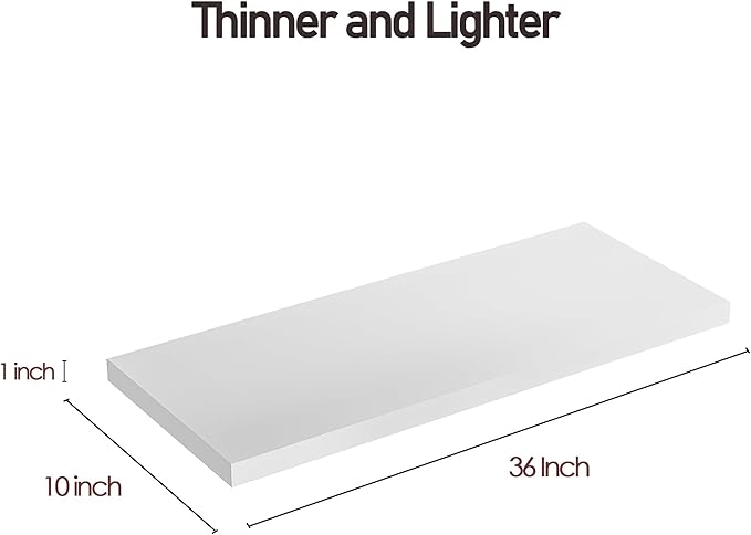 Wall Shelf Set of 1, White Floating Shelves 36 in W x 10 in D x 1 in H, Wooden Floating Wall Shelf with Invisible Brackets for Living Room/Bedroom/Bathroom/Kitchen Storage and Decor