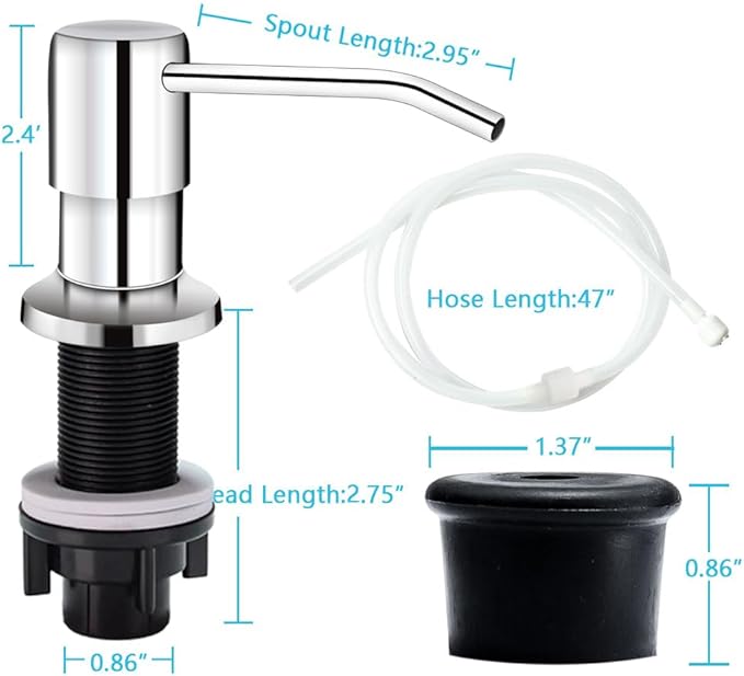 Soap Dispenser for Kitchen Sink, in Sink Soap Dispenser Pump, 47" Silicone Extension Tube Connect to The Soap Bottle Directly, Say Goodbye to Frequent Refills (Chrome)