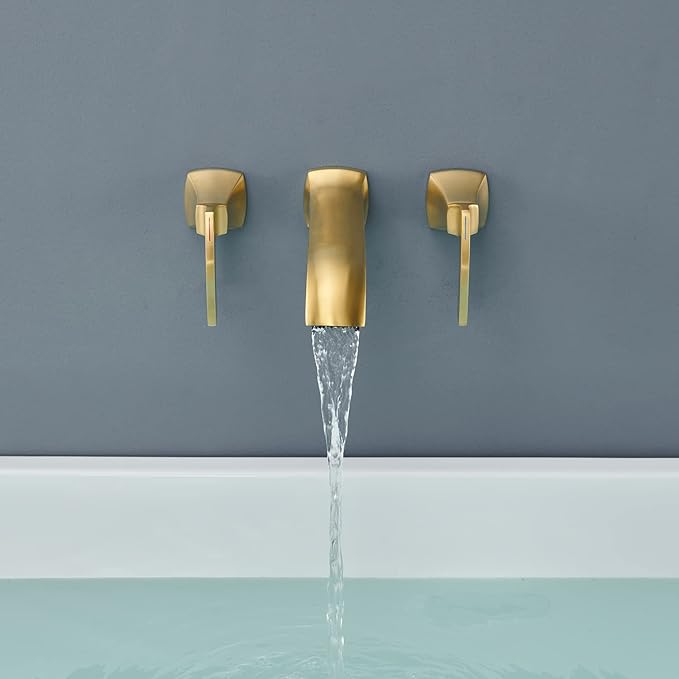 Wall Mount Tub Faucet High Flow Roman Tub Filler Long Spout Reach Brushed Gold Bathtub Faucets with 2 Handles