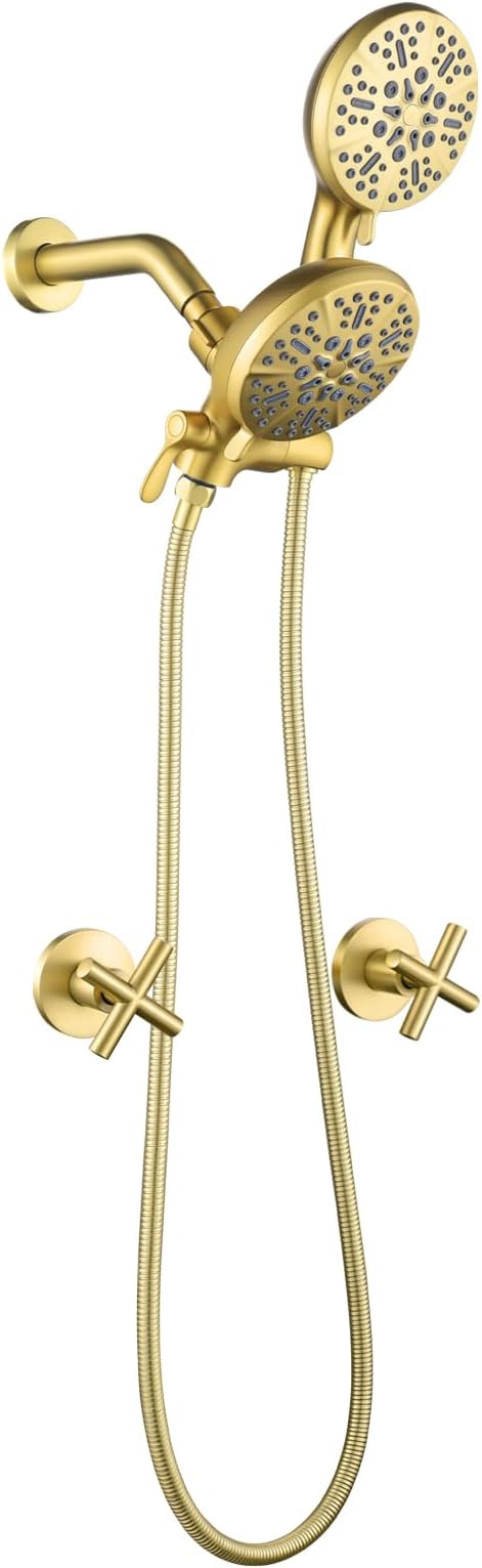 2 Handle Shower Faucet Shower System Complete 2 in 1 Shower Combo Set with Handheld Showerhead Shower Trim Kit Wall Mounted Shower Fixtures Brushed Gold