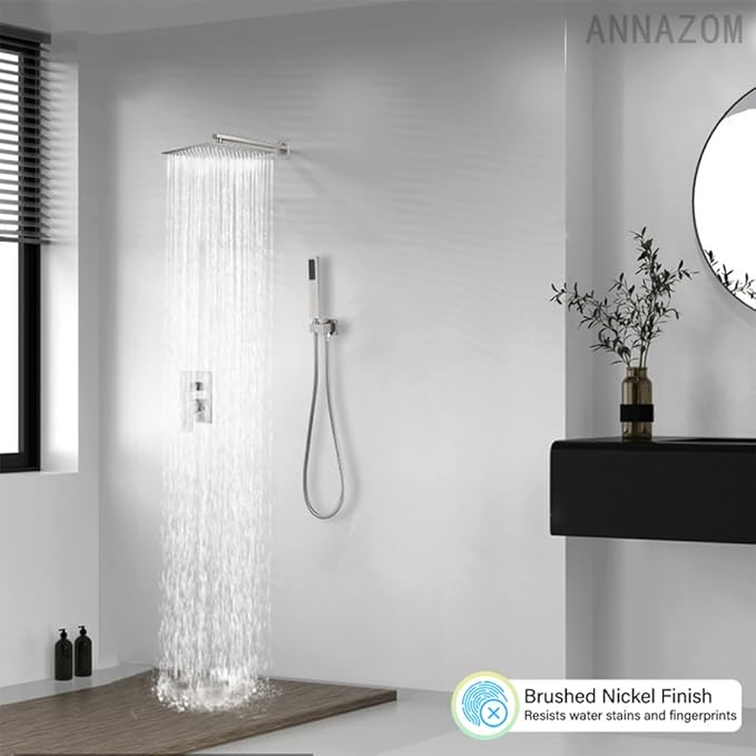 Brushed Bathroom Luxury Rain Mixer Combo Set Wall Mounted Rainfall Shower Head System, Shower Head System Shower Faucet Rough-in Valve Body and Trim Included